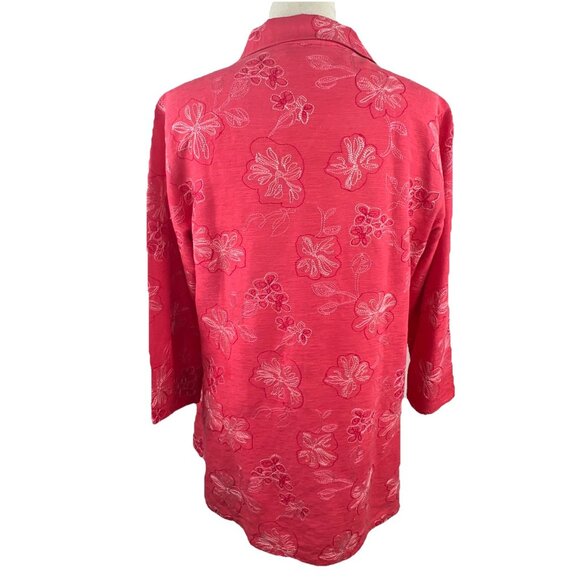 Coldwater Creek M Dark Pink Linen Silk 3/4 Sleeve Blouse Embroidered Relaxed Fit - Picture 5 of 8